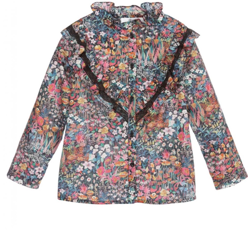 Bonpoint Black Floral Pamela Ruffle Blouse